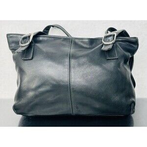 Tignanello Women's Pebble Grain Genuine Leather Double Handle Shoulder Bag Black